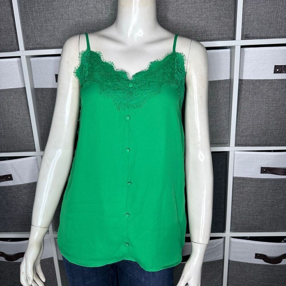 Shinestar Women's Green Lace Trim Cami Top Size Small